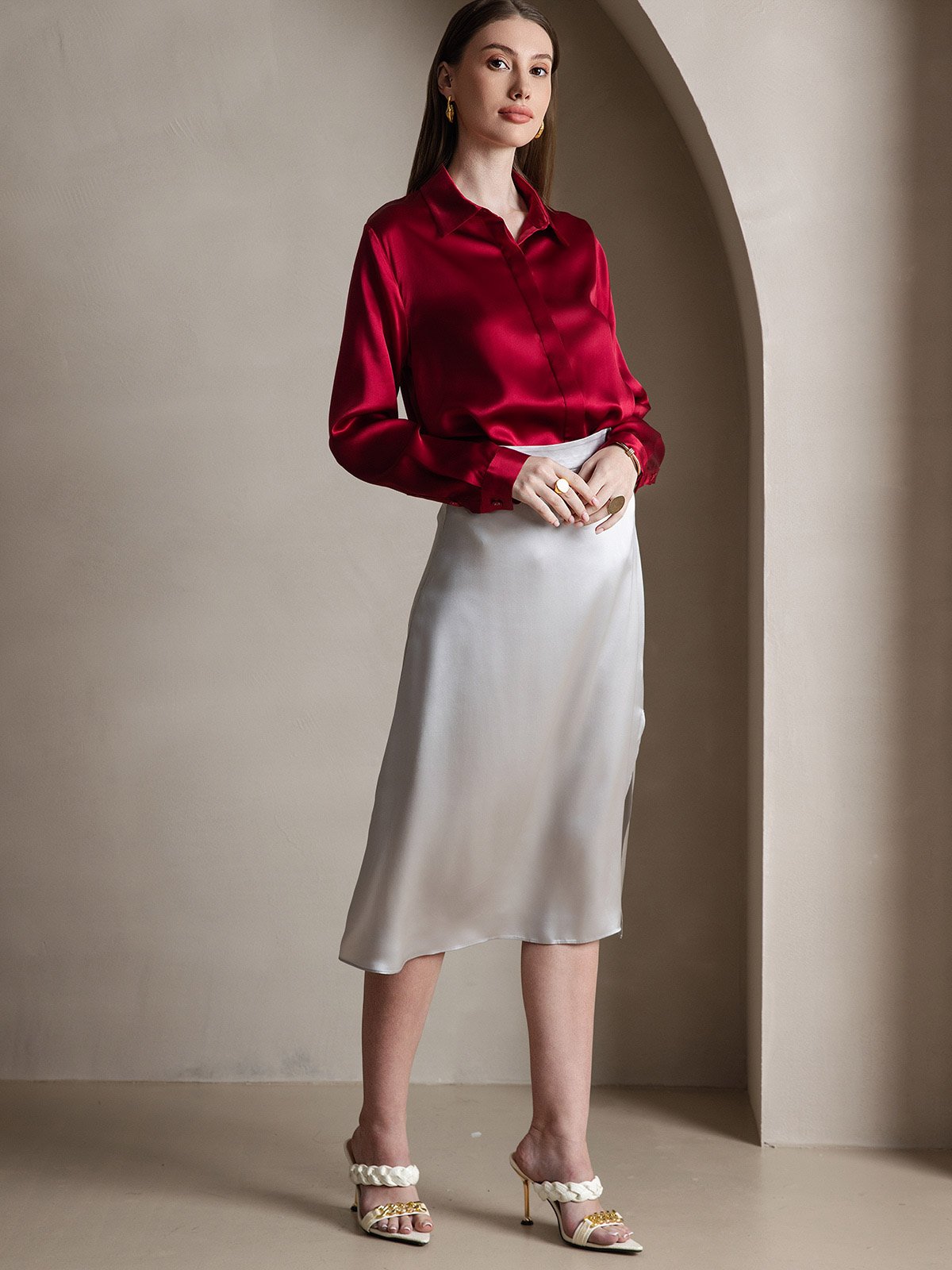 Rosstef 19 Momme Silk Long Sleeve Lapel Collar Kadın Şortu