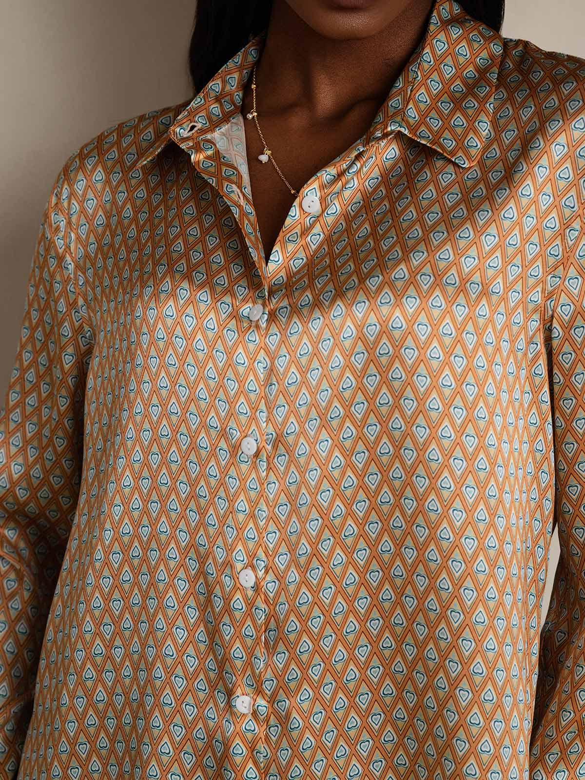 Rosstef 19Momme Silk Geometrik Pamuklu Gömlek