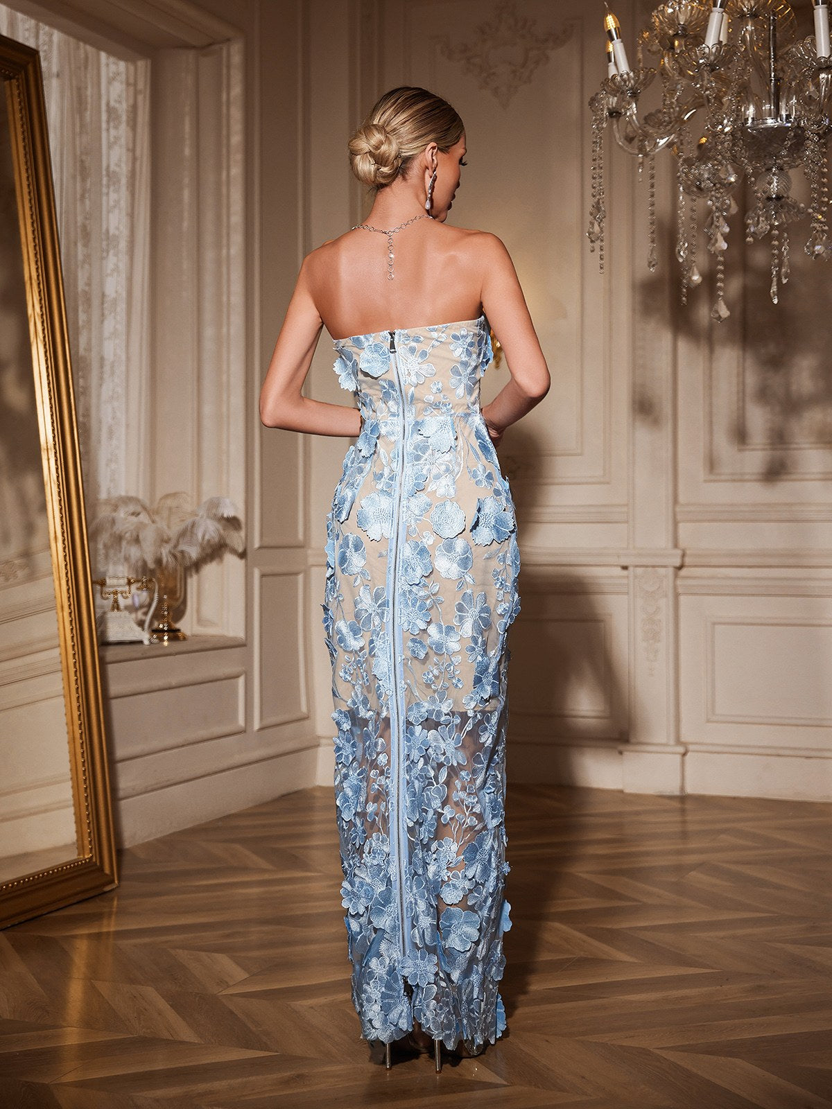 Rosstef Sky Blue Strapless Maxi Dress