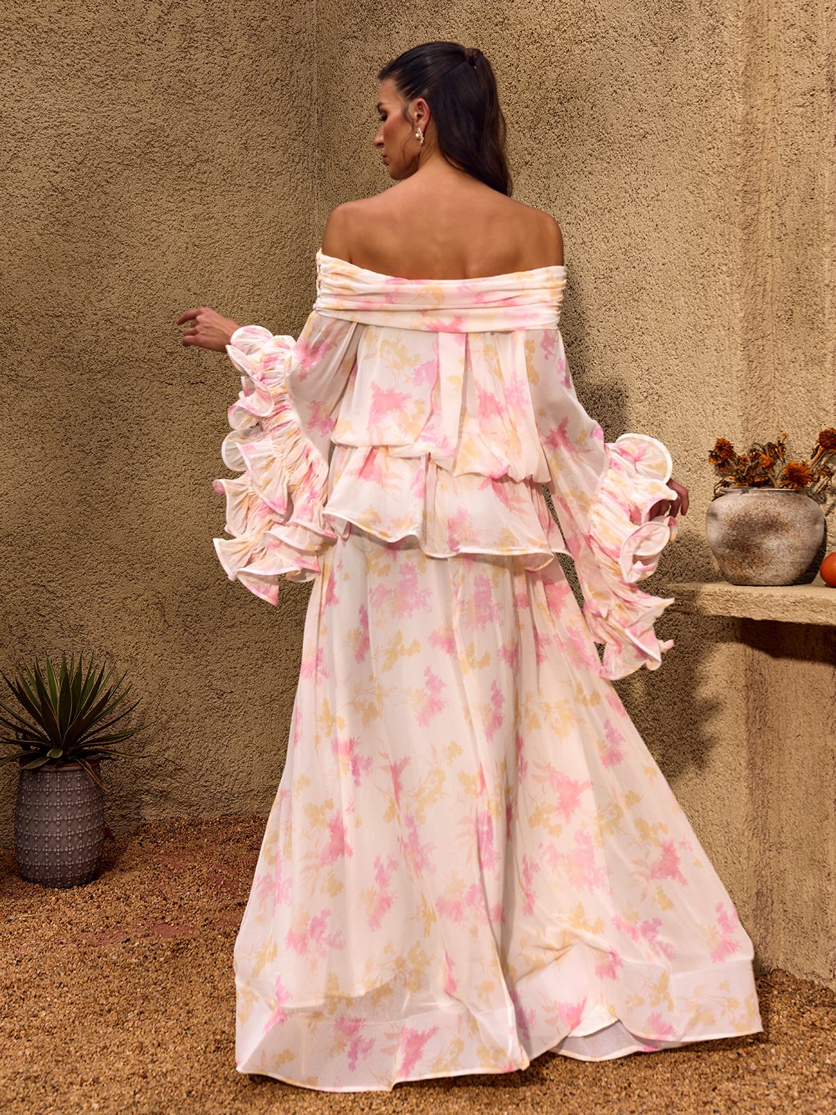 Rosstef Floral Ruffle Maxi Dress