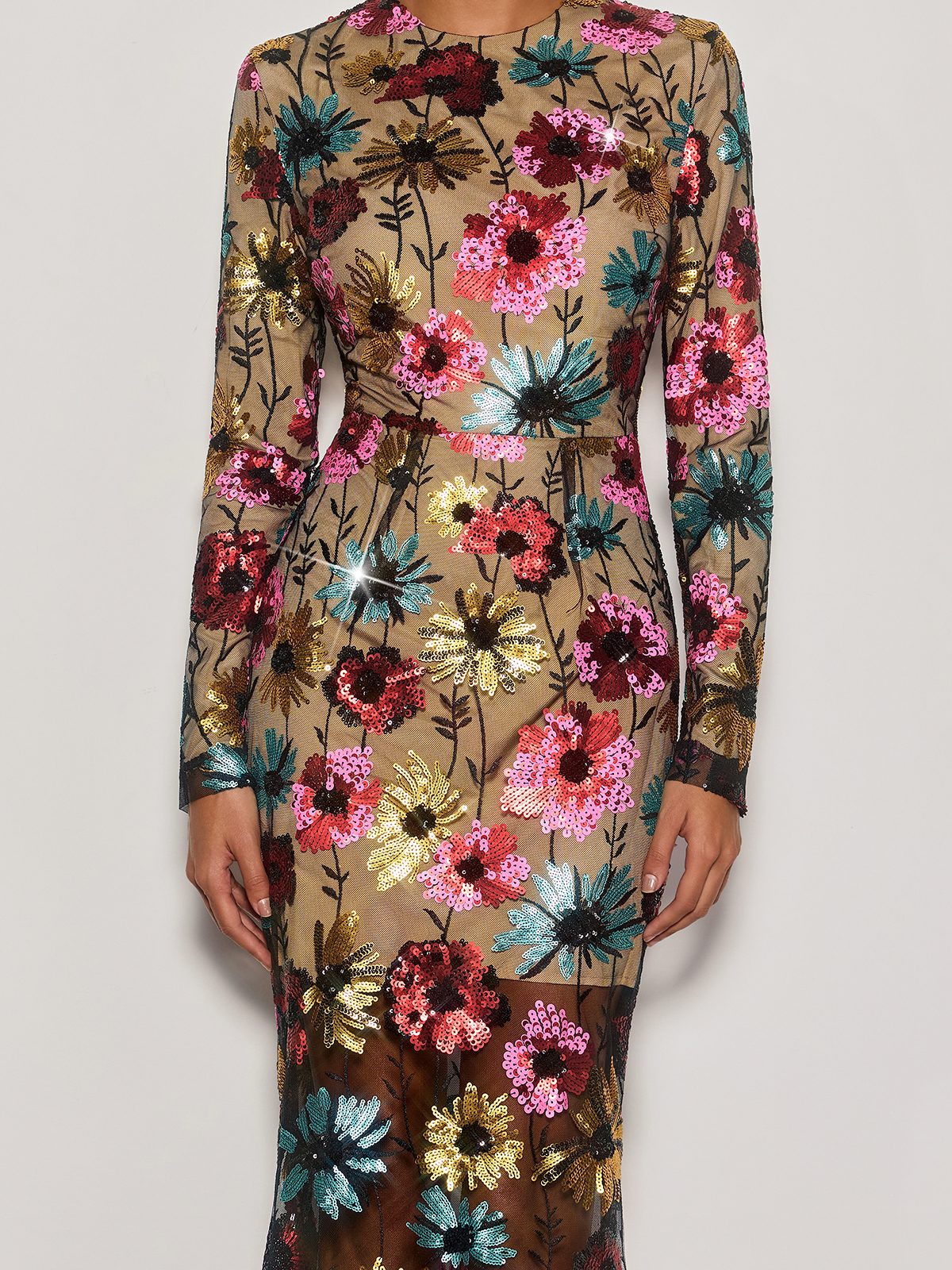 Rosstef Cyndi Long Sleeve Floral Sequin Maxi Dress