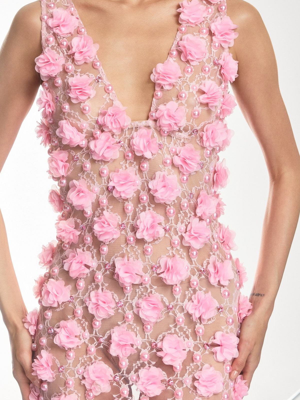 Rosstef Dalal Sleeveless Flower Pearl Mini Dress