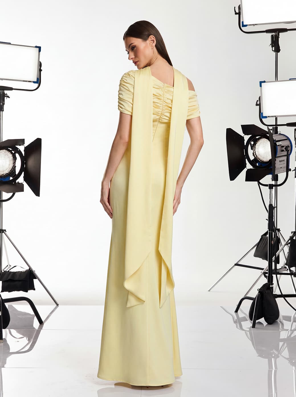 Devisha Scarf Ruched Maxi Dress In Yellow