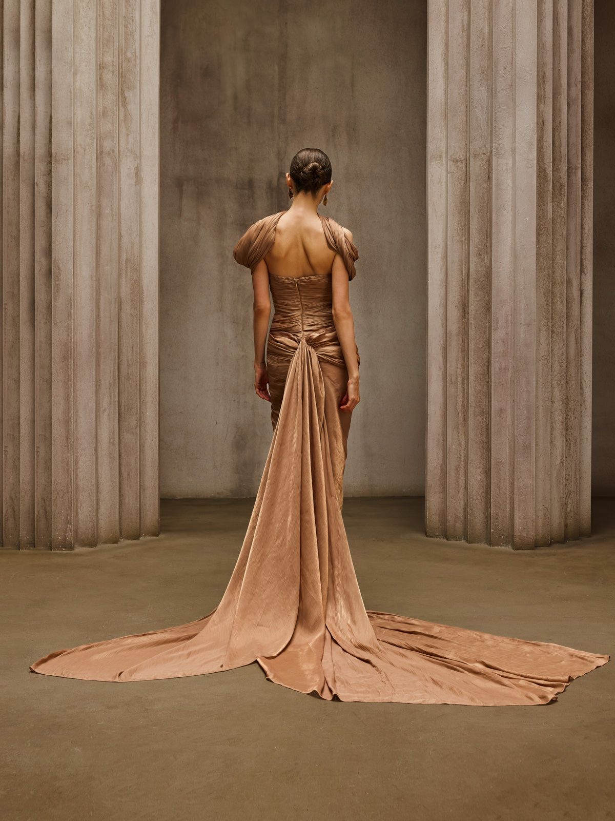Rosstef Off Shoulder Draped Maxi Dress Khaki