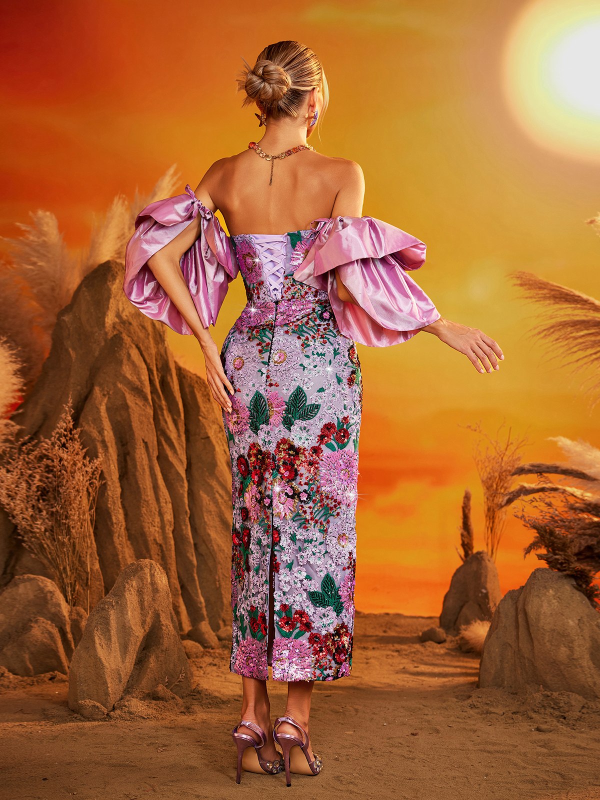 Rosstef Floral Puff Sleeve Midi Dress