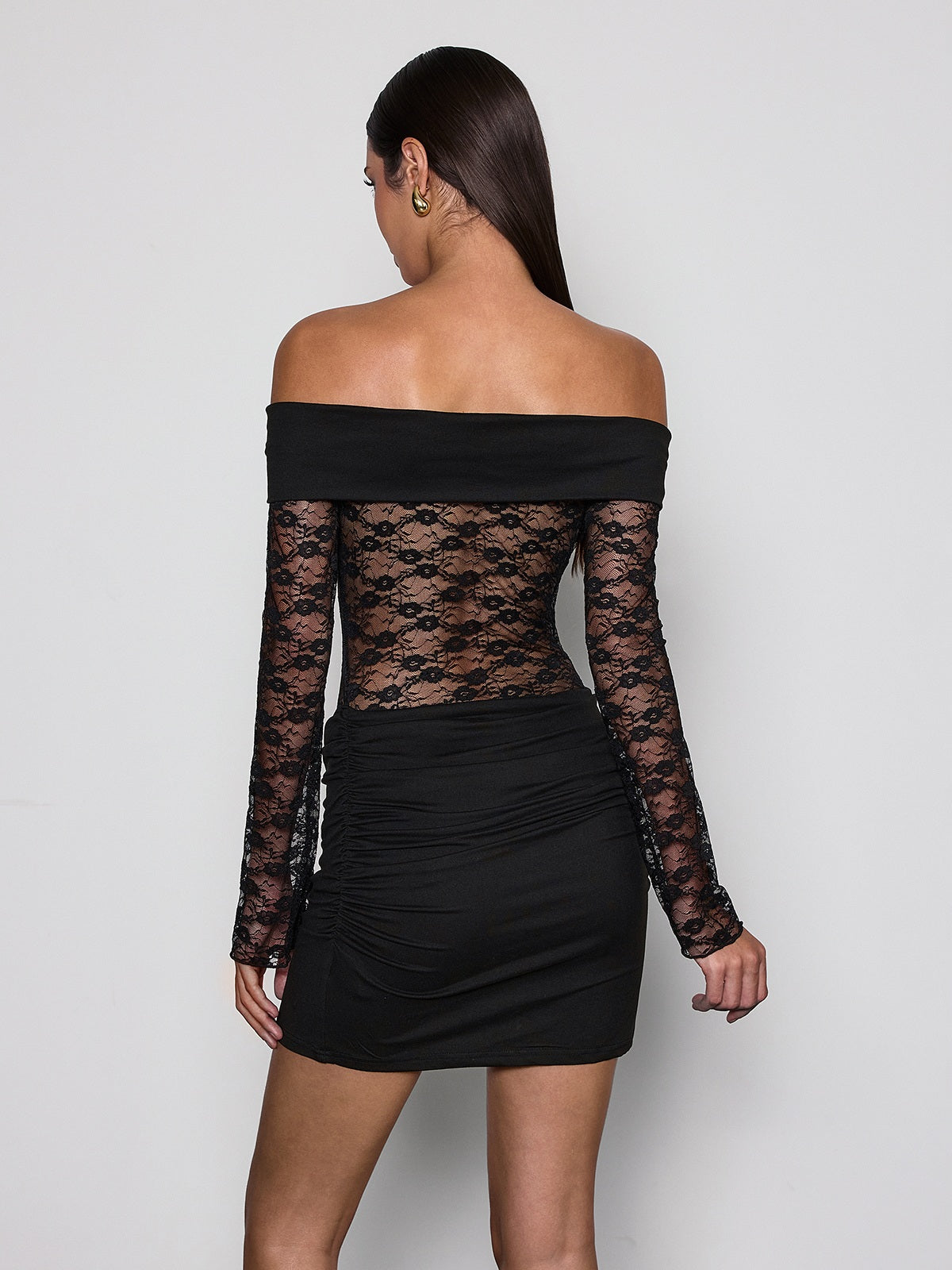 Rosstef Lace Ruched Mini Dress