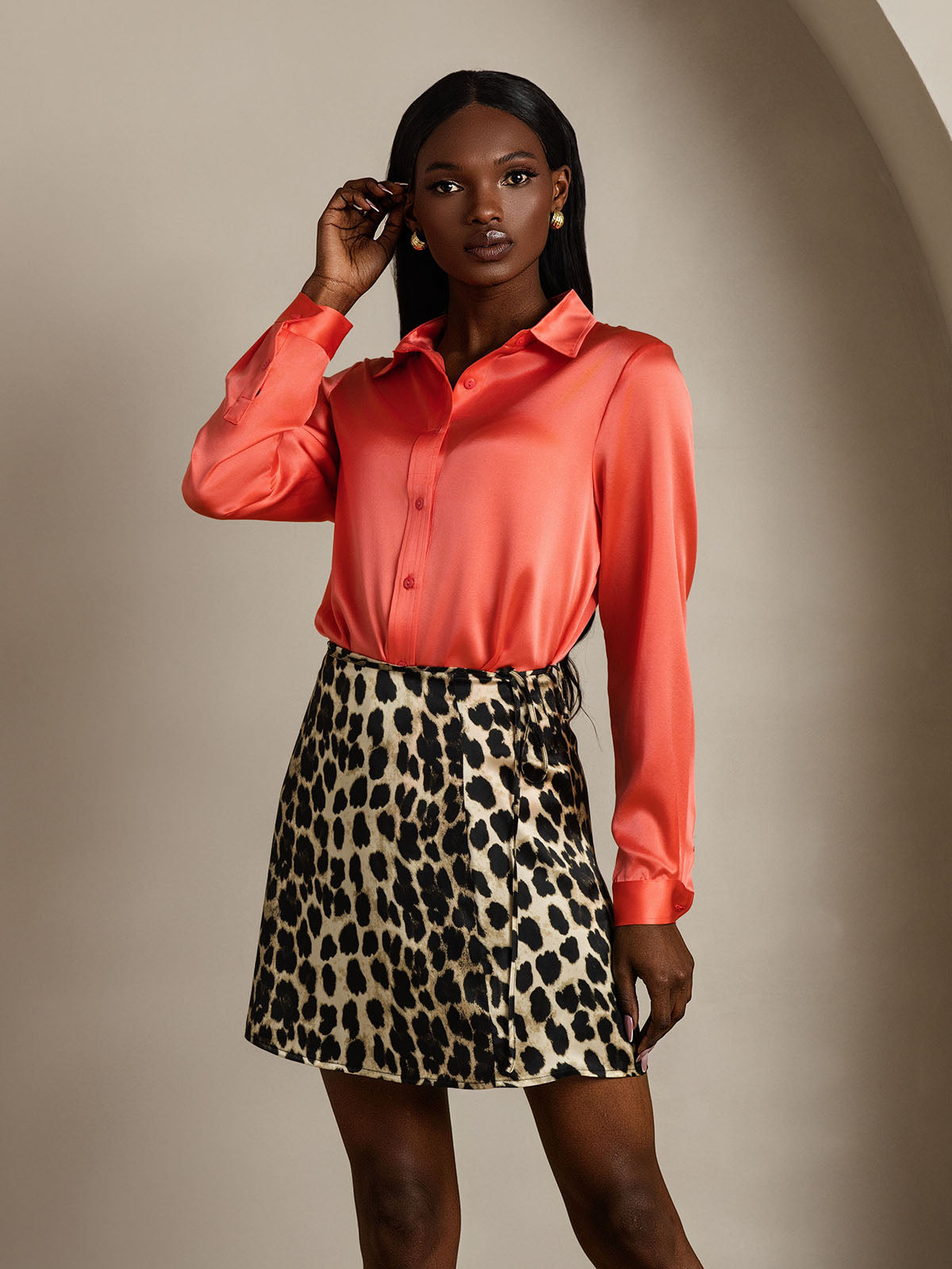 Rosstef Leopard Print A Line Wrap Mini Skirt