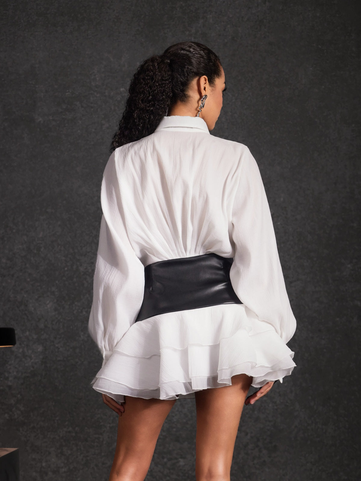 Rosstef Ruched Ruffle Mini Dress - Beyaz