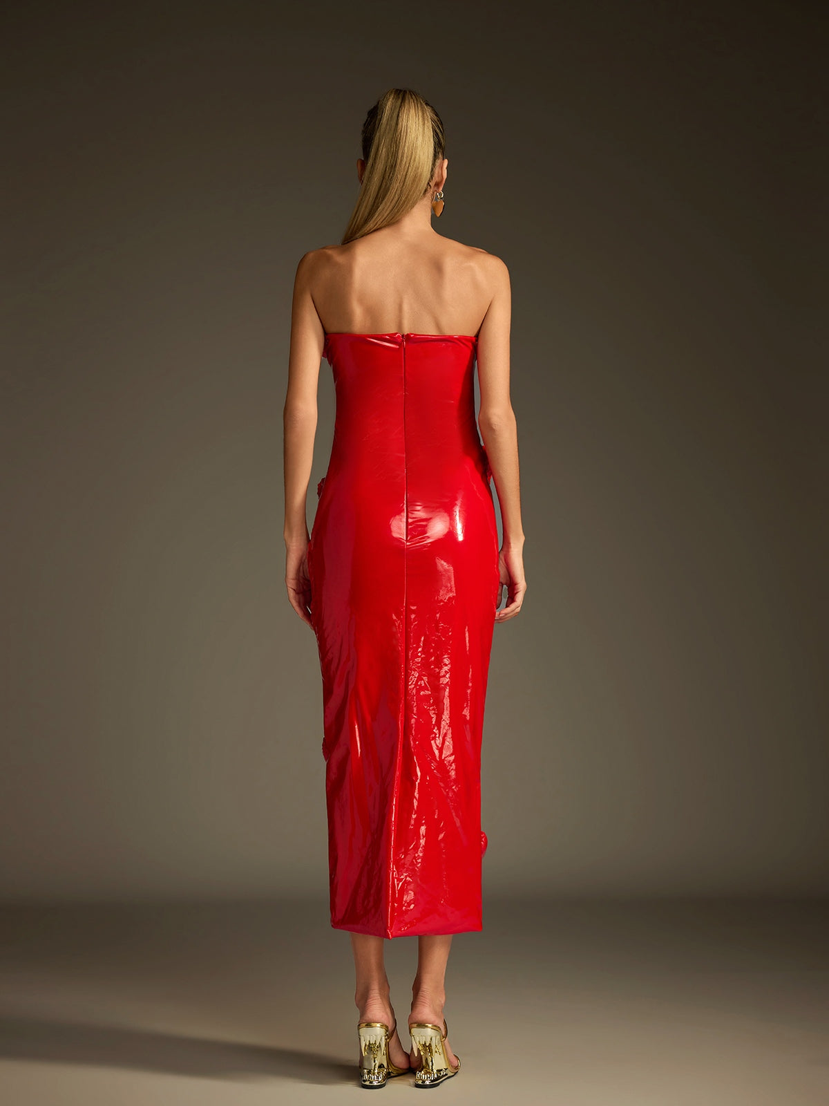 Rosstef Strapless Leather Midi Dress