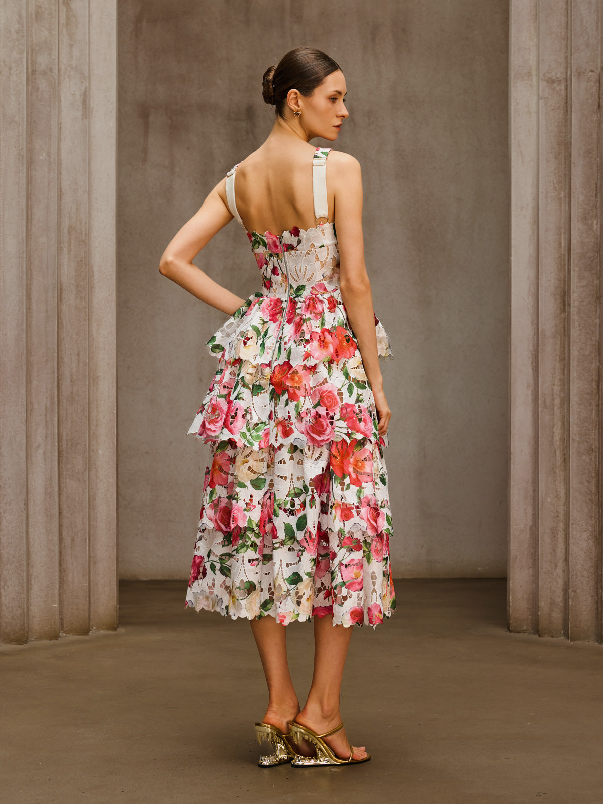 Rosstef Floral Tiered Midi Dress