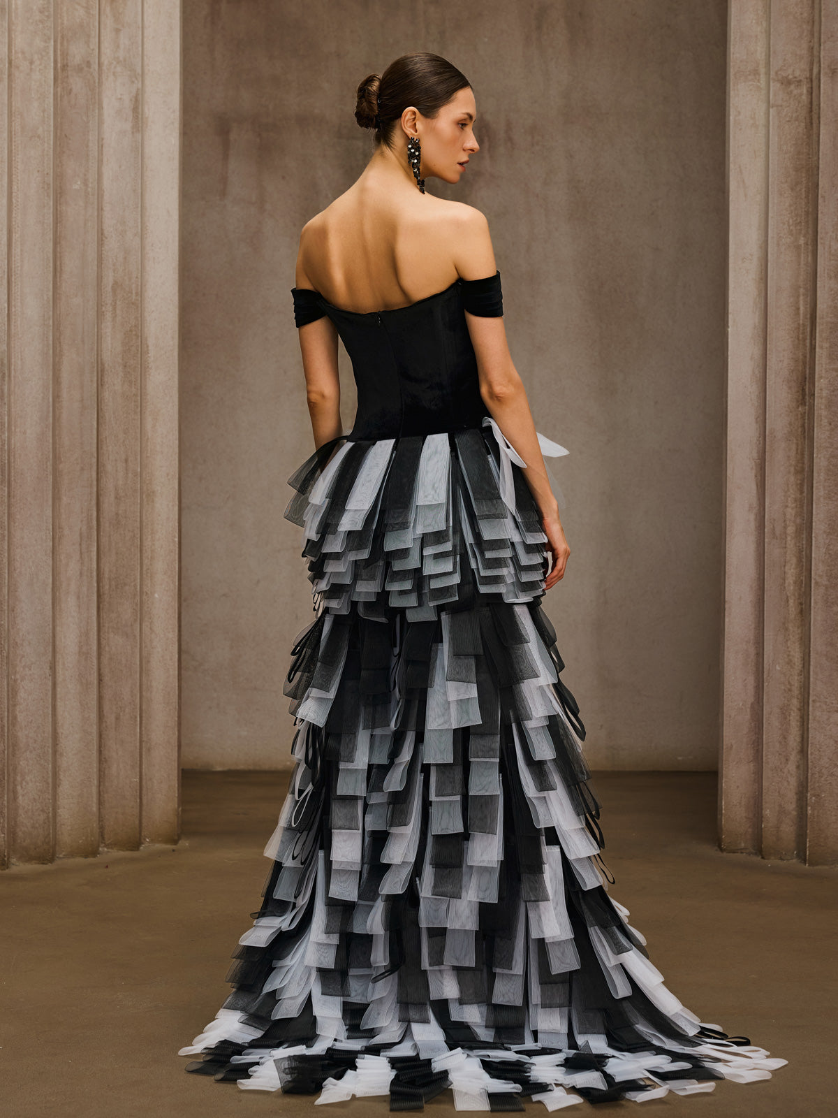 Rosstef Off Shoulder Velvet Trailing Dress