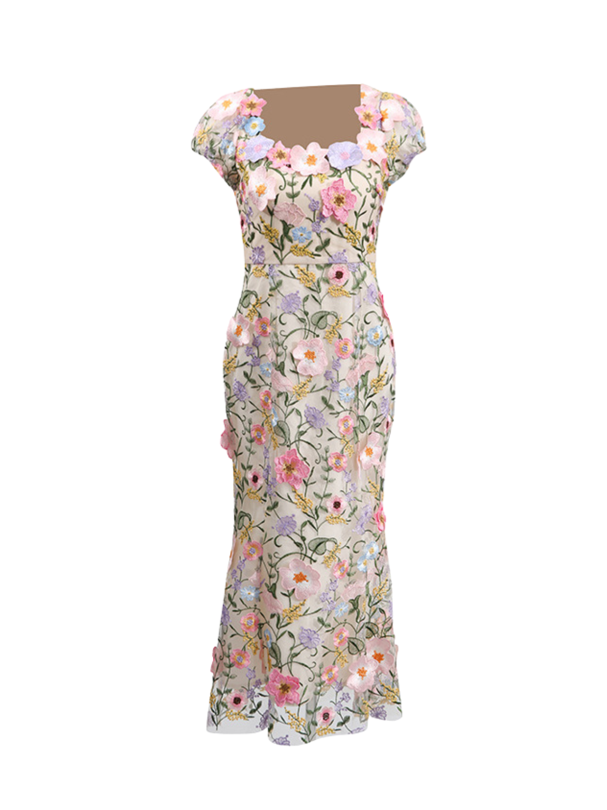 Rosstef Embroidered Flower Midi Dress