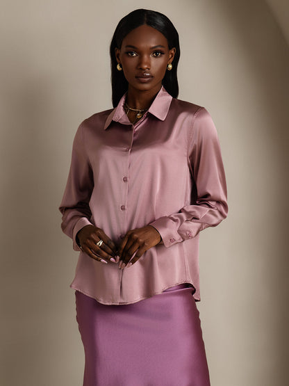 Rosstef 19Momme Silk Long Sleeve Lapel Collar Kadın Giyimi