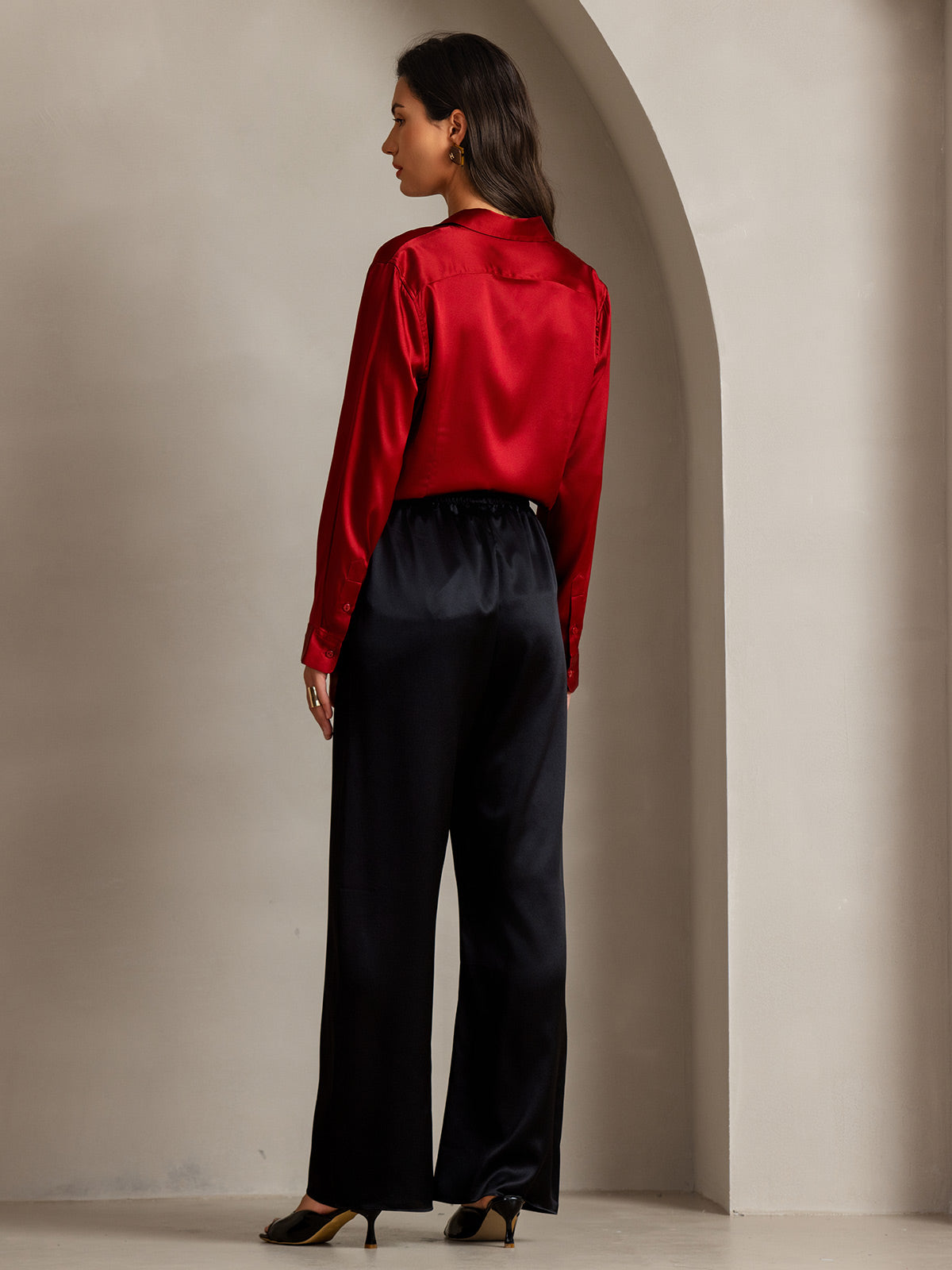 Rosstef 19Momme Silk Long Sleeve Lapel Collar Kadın Giyimi