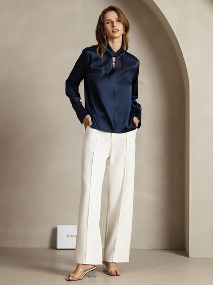 Rosstef 19Momme Silk Keyhole Neck Blouse with Pearl Buttons