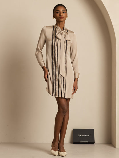 Rosstef 19Momme Stretch Silk Tie-Neck Short Shirt Dress