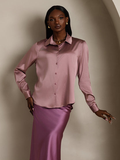 Rosstef 19Momme Silk Long Sleeve Lapel Collar Kadın Giyimi