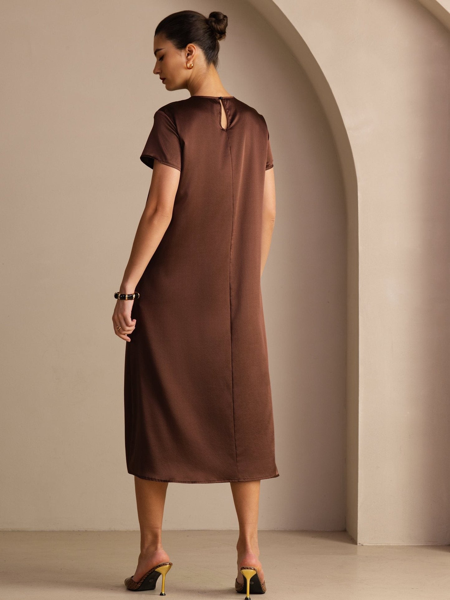 Rosstef 19Momme Silk Midi Dress With Side Pockets