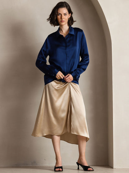 Rosstef 19Momme Silk Long Sleeve Lapel Collar Kadın Bluzu