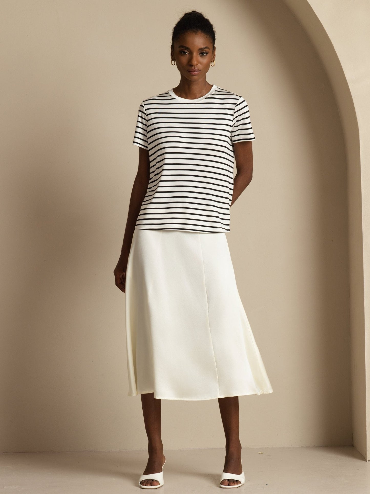 Rosstef Silk A-Line Midi Skirt with Pockets