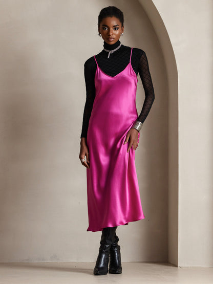 Rosstef 100% Mulberry Silk Spaghetti Strap Midi Long Dress