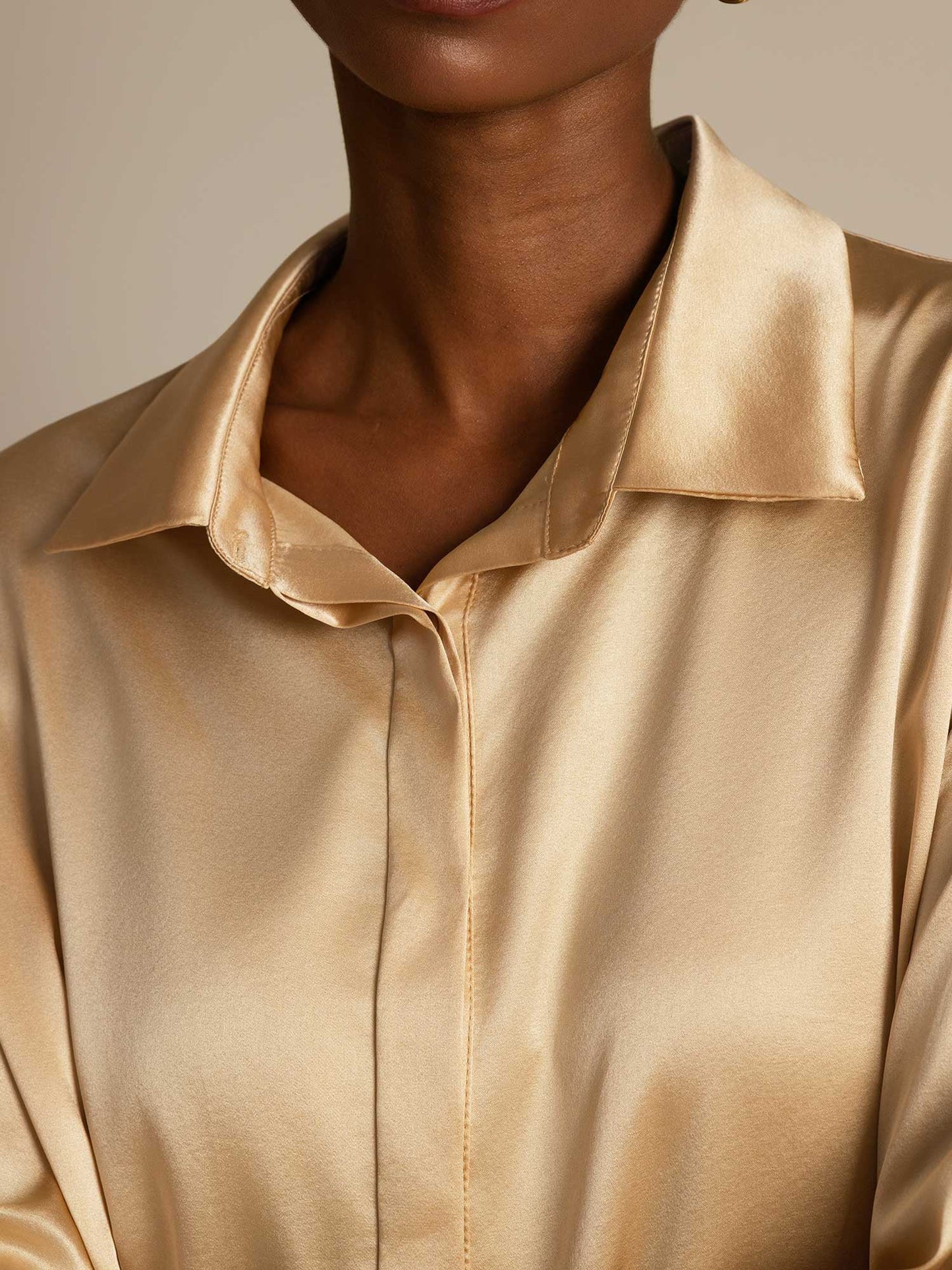 Rosstef 19 Momme Silk Long Sleeve Lapel Collar Kadın Şortu