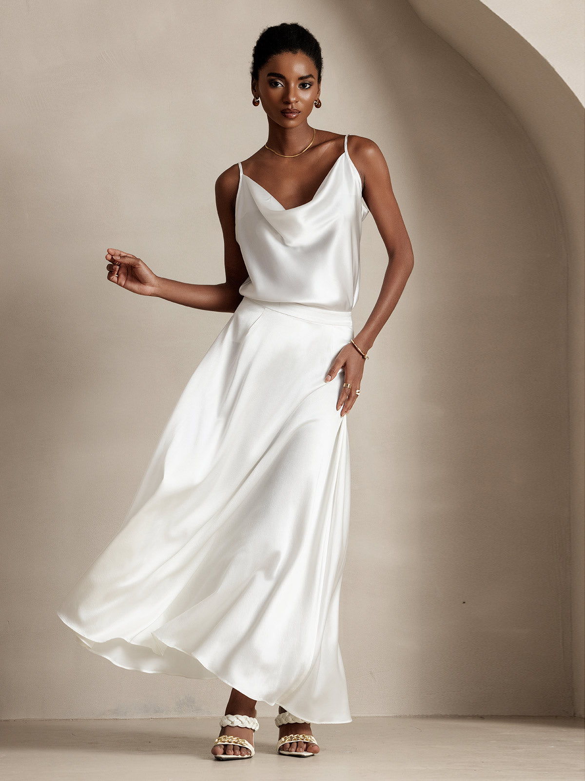 Rosstef 19Momme Silk A Line Maxi Skirt with Lining