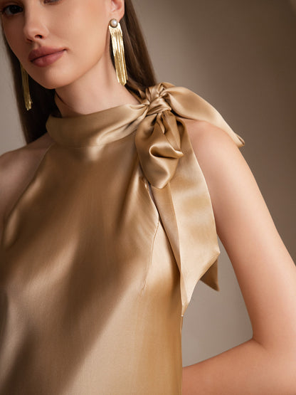 Rosstef 19Momme Silk Sleeveless Tie Neck Midi Dress