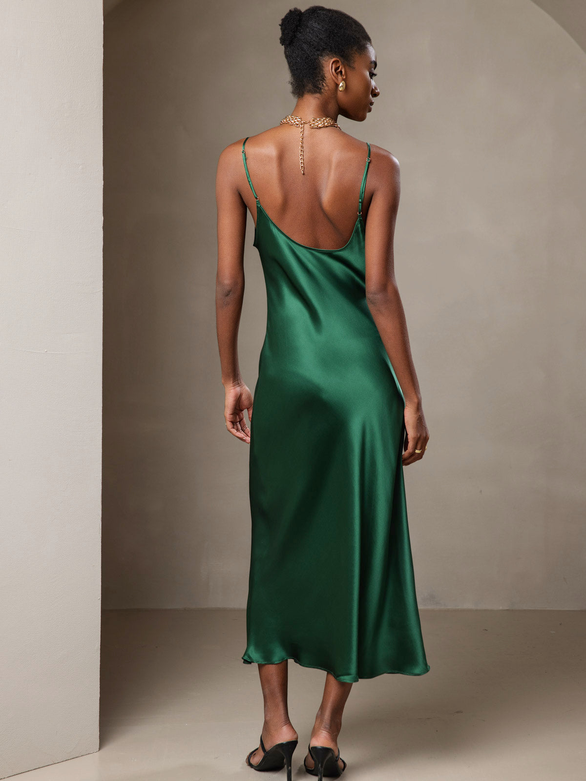 Rosstef 100% Mulberry Silk Spaghetti Strap Midi Long Dress