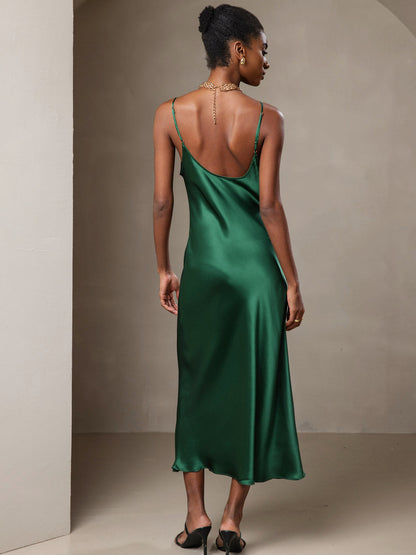 Rosstef 100% Mulberry Silk Spaghetti Strap Midi Long Dress