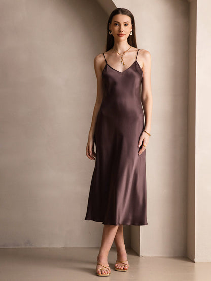 Rosstef 100% Mulberry Silk Spaghetti Strap Midi Long Dress