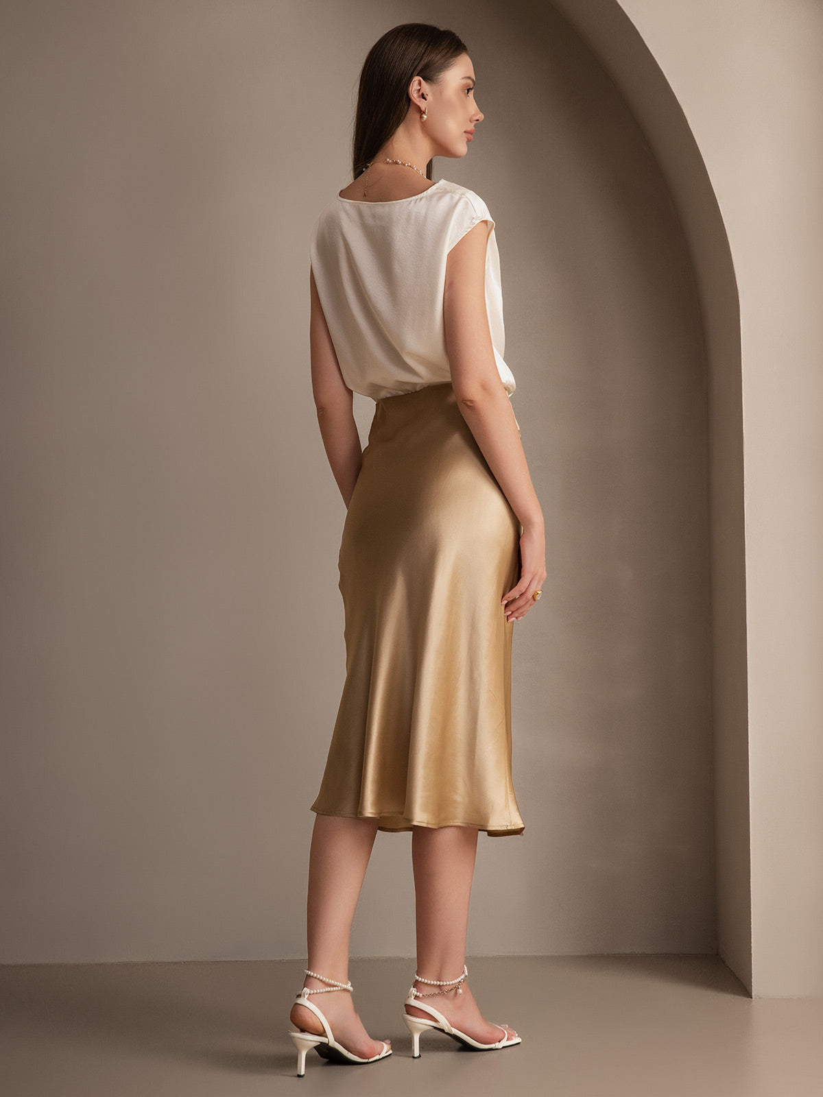 Rosstef 100% Mulberry Silk Stretch Long Straight Skirt