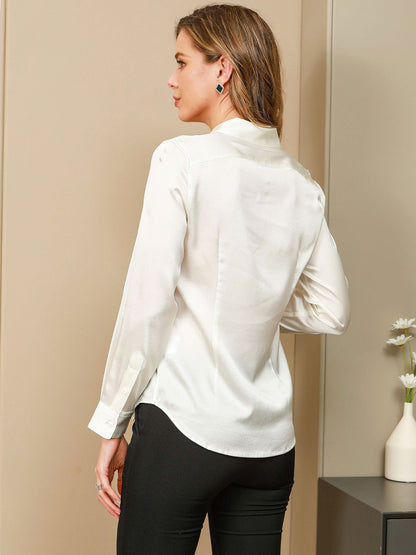 Rosstef 19Momme Silk Long Sleeve Lapel Collar Kadın Giyimi