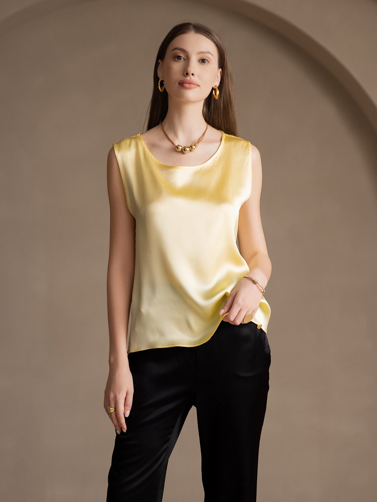 Rosstef 19Momme Silk Sleeveless Round Neck Women's Tank Top