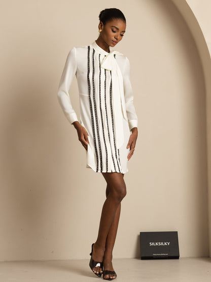 Rosstef 19Momme Stretch Silk Tie-Neck Short Shirt Dress