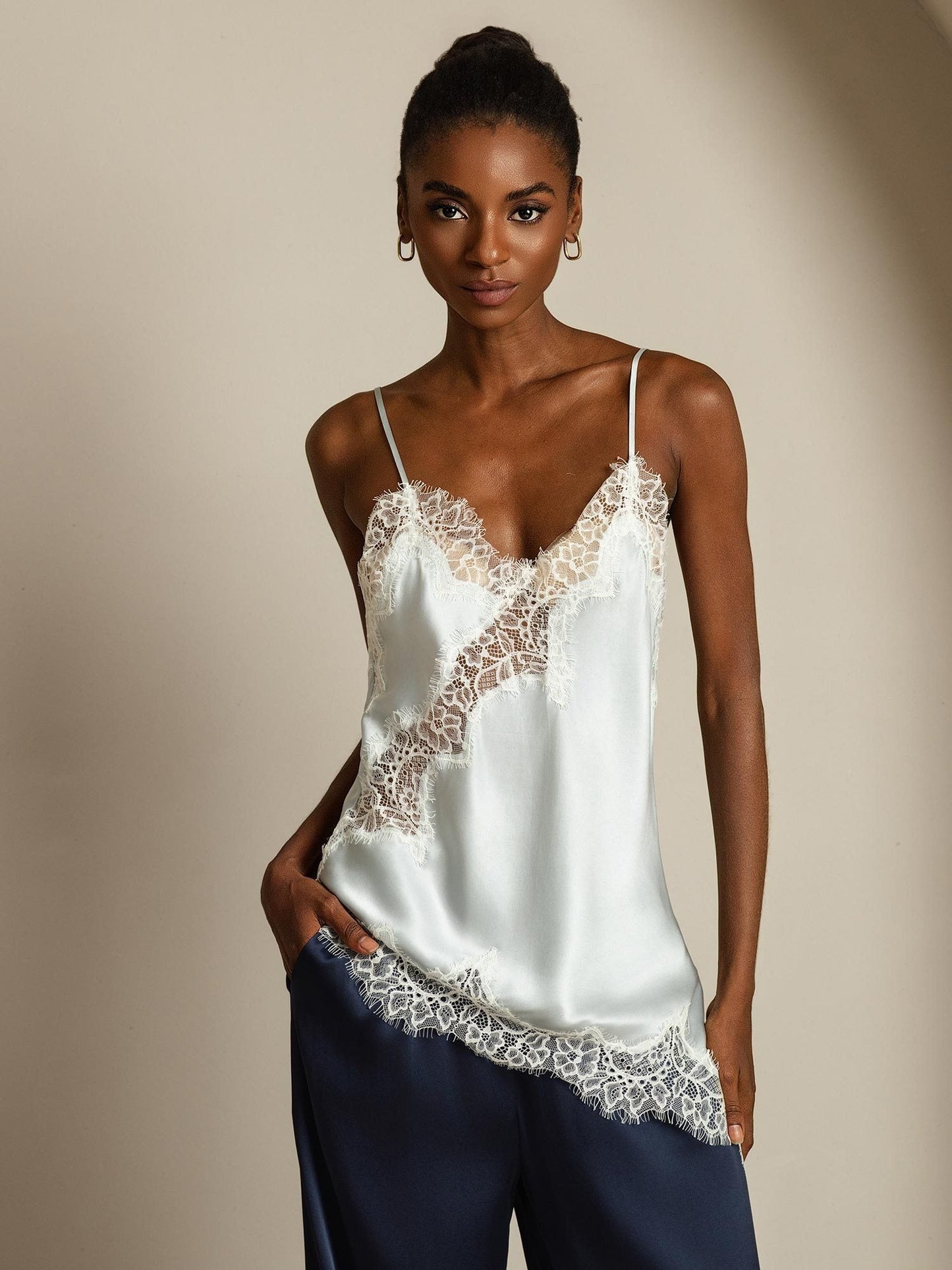 Rosstef Mulberry Silk Camisole Top - Asimetrik Kuyruk ve İncik Detaylı