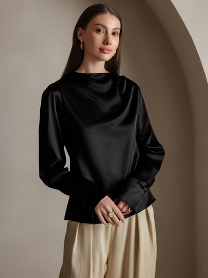 Rosstef 19Momme Silk Long Sleeve Boat Neck Blouse