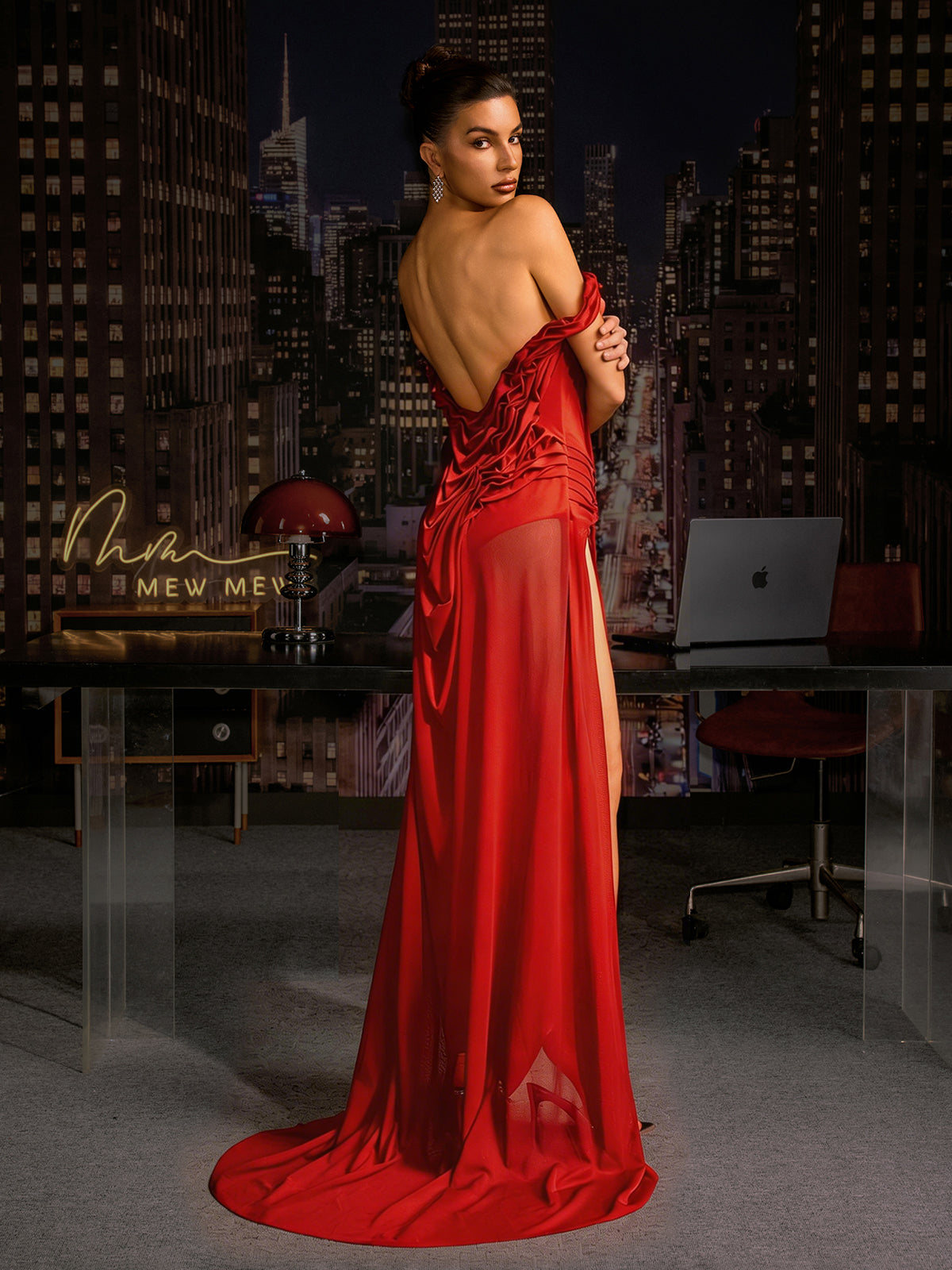 Cylora Off Shoulder Ruched Split Maxi Dress In Red