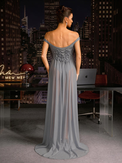 Rosstef Off Shoulder Ruched Maxi Dress