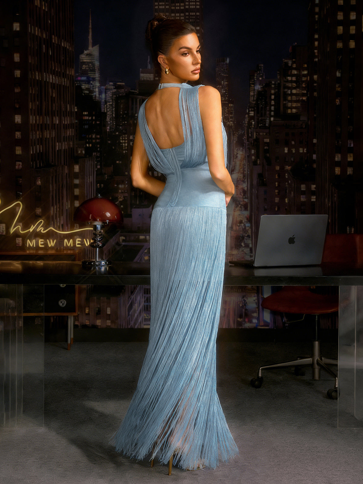 Zavelyn Fringe Bandage Maxi Dress In Blue