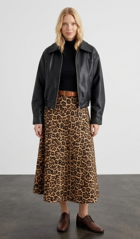 Lola Leopar Desenli Midi Etek