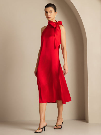 Rosstef 19Momme Silk Sleeveless Tie Neck Midi Dress