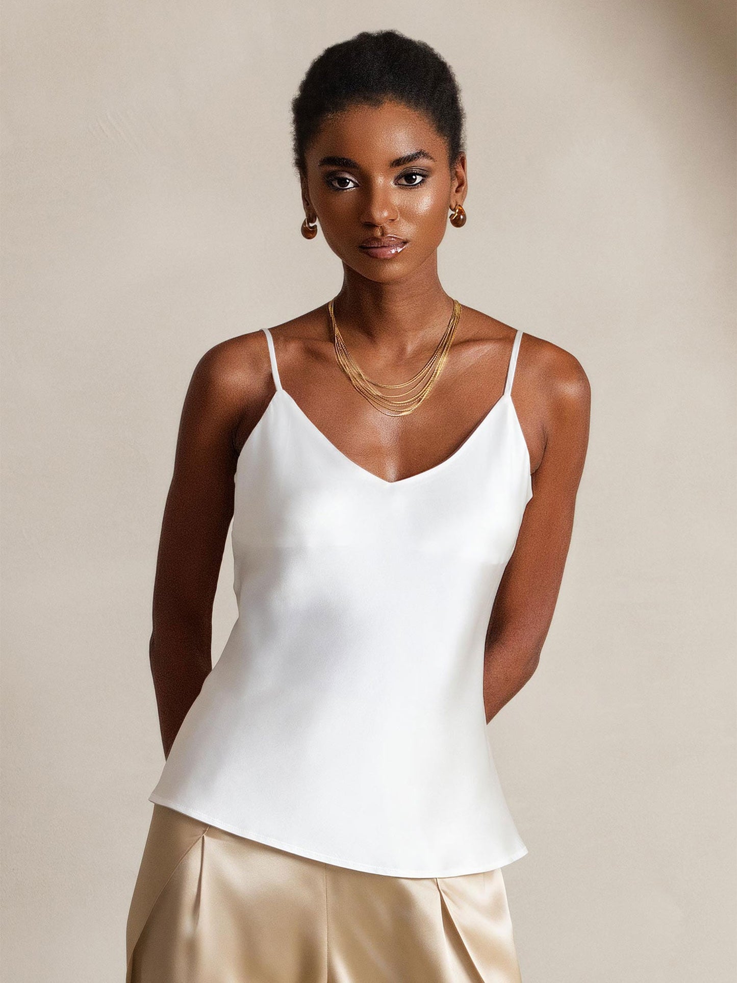 Rosstef 100% Mulberry Silk Spaghetti Strap V Neck Camisole Top