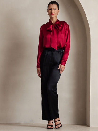 Rosstef 19Momme Silk Long Sleeve Tie Neck Blouse