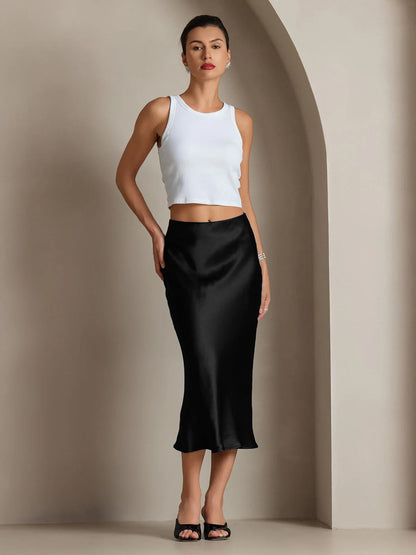 Rosstef 100% Mulberry Silk Stretch Long Straight Skirt