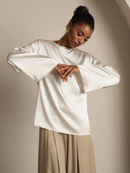 Rosstef 19Momme Silk Bell Sleeve Boat Neck Kadın Giyimi