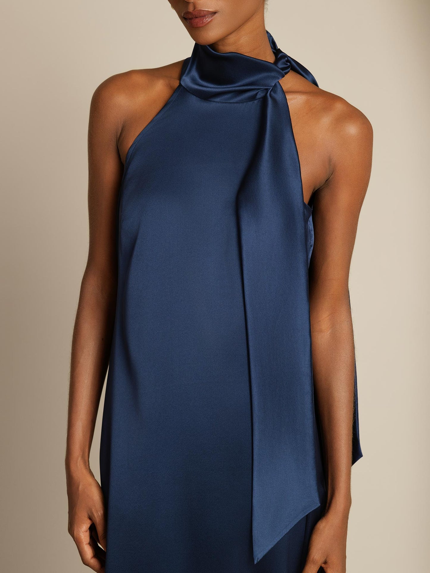 Rosstef 19Momme Silk Sleeveless Tie Neck Midi Dress