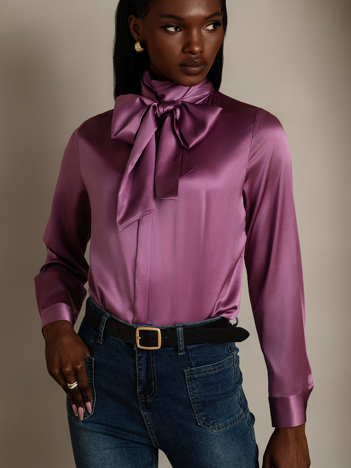 Rosstef 19Momme Silk Long Sleeve High Neck Blouse