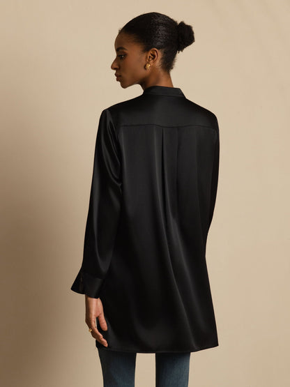 Rosstef 19Momme Silk Flex Stand Collar High-Low Bluse