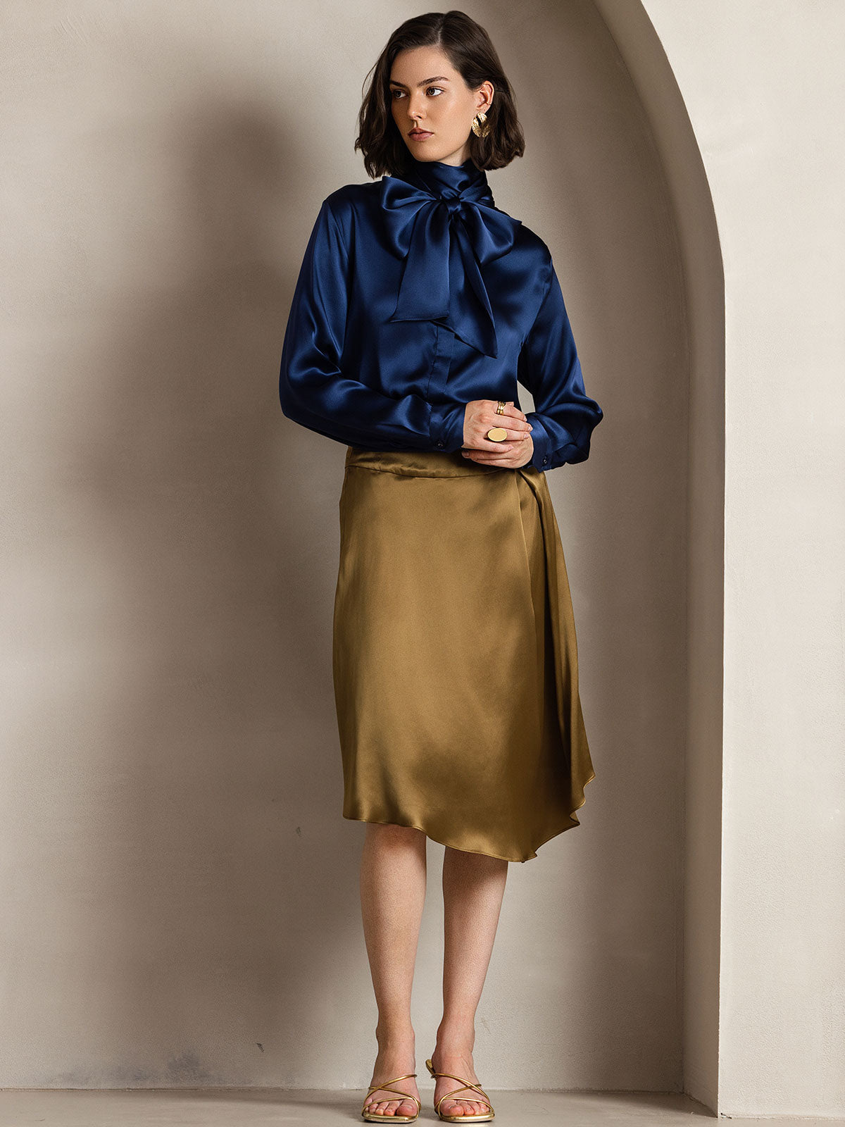 Rosstef 19Momme Silk Long Sleeve High Neck Blouse